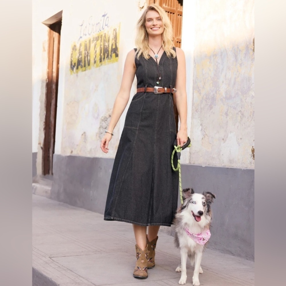 Sundance Poppy Washed Black Denim Dress Size 6, 10,12 and 14